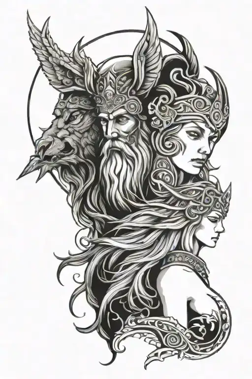 odin and freya  tattoo design idea