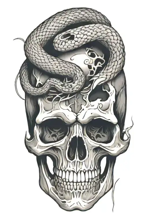 snake going through a skull tattoo design idea