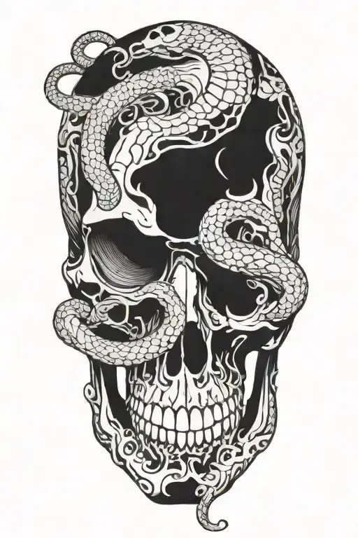 skull with snake intertwined tattoo design idea