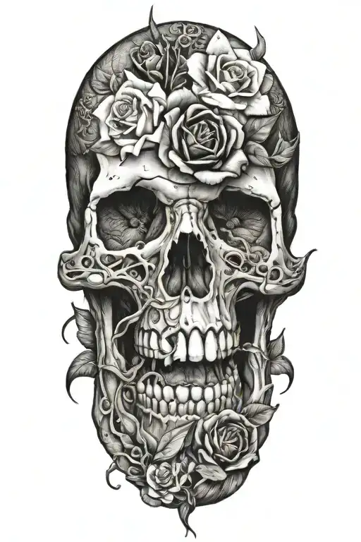 snake skull flowers tattoo design idea