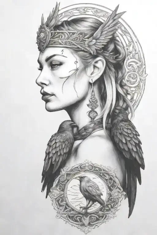 Freya with raven tattoo design idea