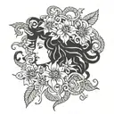 medusa with folwers in black and grey tattoo design idea