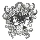 medusa with folwers in black and grey tattoo design idea