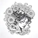 medusa with folwers in black and grey tattoo design idea