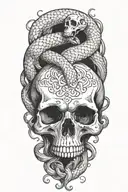 skull with snake intertwined tattoo design idea