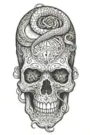 skull with snake intertwined tattoo design idea