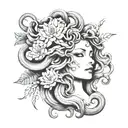 realistic medusa with folwers in black and grey tattoo design idea