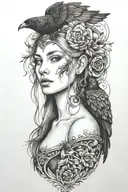 Freya with raven tattoo design idea