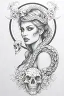 snake going through a skull tattoo design idea