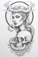 snake going through a skull tattoo design idea