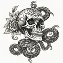 skull and snake tattoo design idea