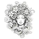 medusa with folwers in black and grey tattoo design idea