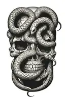 snake entering skull and coming back out tattoo design idea