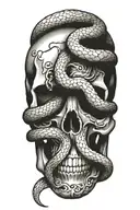 skull with snake intertwined tattoo design idea