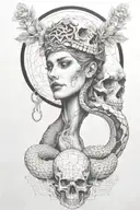 snake going through a skull tattoo design idea