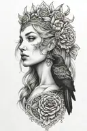 Freya with raven tattoo design idea