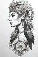 Freya with raven tattoo design idea