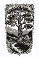 vikings and oak tree tattoo design idea