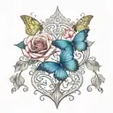 tree roses and lily with two butterflys  tattoo design idea