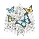 tree roses and lily with two butterflys  tattoo design idea