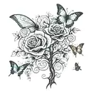 tree roses and lily with two butterflys  tattoo design idea
