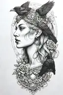 Freya with raven tattoo design idea