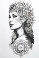 Freya with raven tattoo design idea