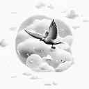 Quote surrounded by clouds and stars with a dove at the top tattoo design idea