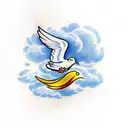 clouds with a dove at the top and a star on the left tattoo design idea
