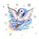 clouds with a dove at the top and a star on the left tattoo design idea