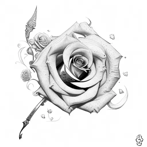 sword with rose tattoo design idea