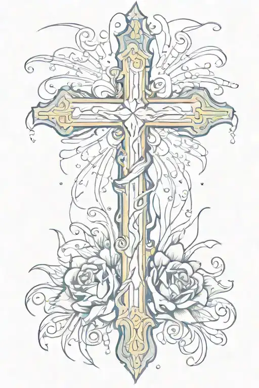 A cross with a candle fading tattoo design idea