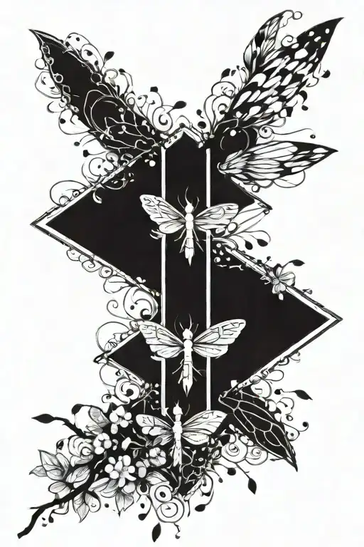 A cross surrounded by fireflies tattoo design idea