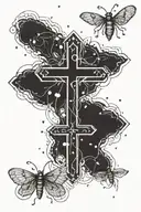 A cross surrounded by fireflies tattoo design idea