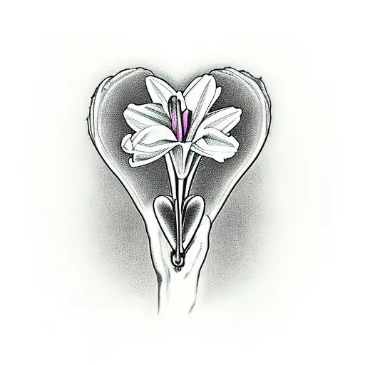 heart with iris, daffodil, daisy, lily, gladiolus, and narcissus  tattoo design idea