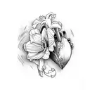 heart with iris, daffodil, daisy, lily, gladiolus, and narcissus  tattoo design idea