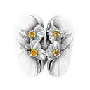 heart with iris, daffodil, daisy, lily, gladiolus, and narcissus  tattoo design idea