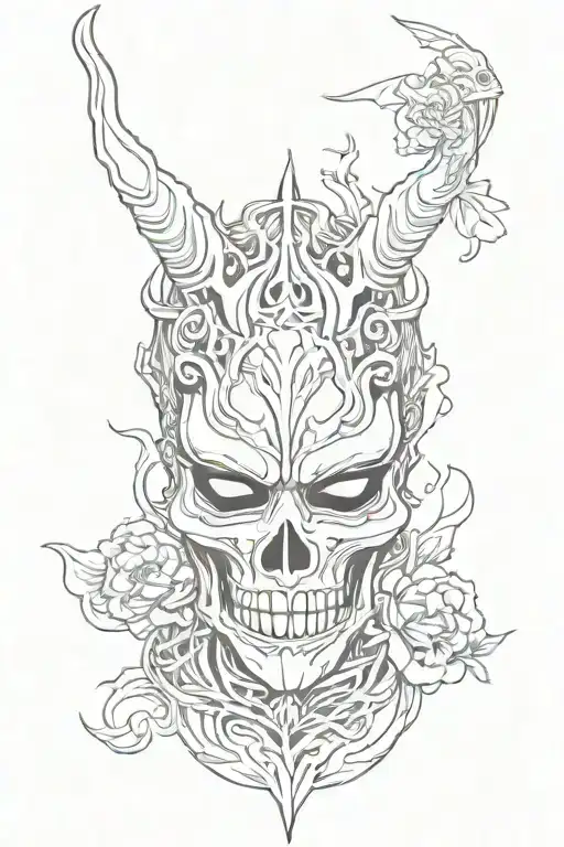 shinigami mask with a quote tattoo design idea