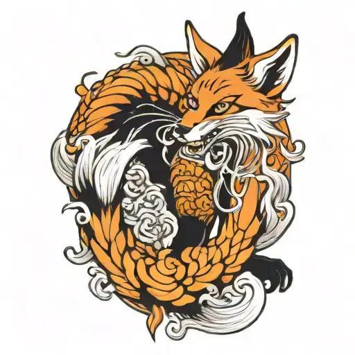 fox has nine tails tattoo design idea