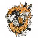 fox has nine tails tattoo design idea