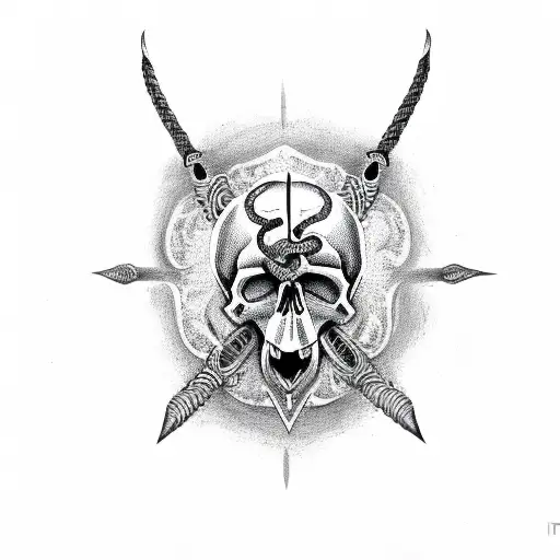skull with dagger and snake  tattoo design idea