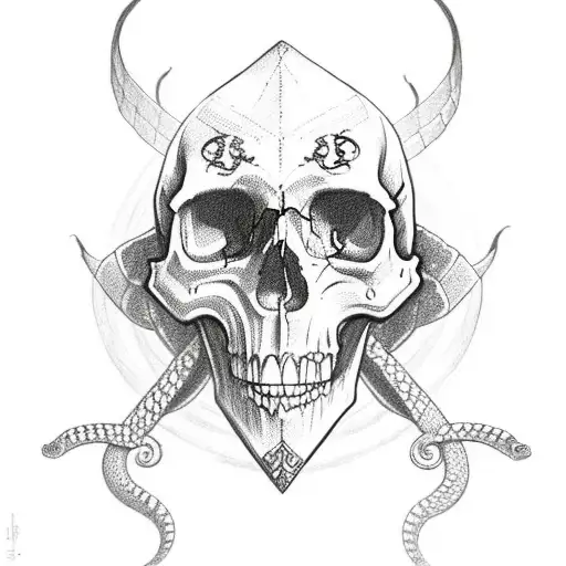 traditional skull with dagger and snake  tattoo design idea