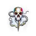dagger through skull wrapped in snake  tattoo design idea