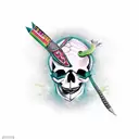 dagger through skull wrapped in snake  tattoo design idea