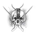 dagger through skull wrapped in snake  tattoo design idea