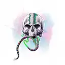 dagger through skull wrapped in snake  tattoo design idea