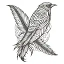 bird feather geometric fine line  tattoo design idea