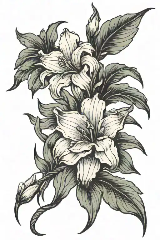bent Gladiolus sprig tattoo design idea