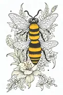 A bee surrounded by gladiolus and asters and vines and dots  tattoo design idea