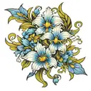 blue aster and fleur de lis tattoo design idea